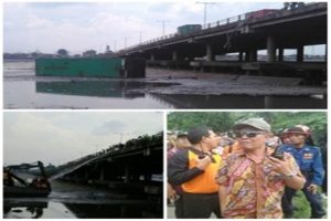 Sopir Ngantuk, Tabrak Pagar Tol, Truk Muat Kontainer ‘Nyungsep’ di Bosem