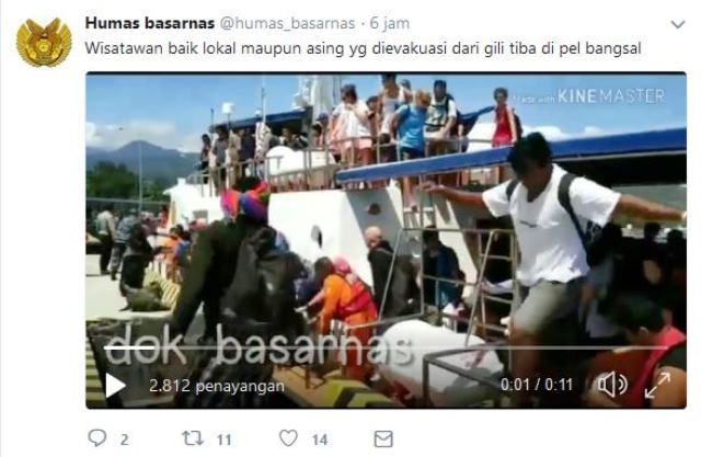 Pasca Gempa, Basarnas Evakuasi Wisatawan dari Gili Trawangan (Video)