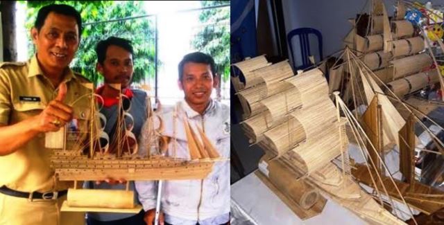 Penyandang Disibilitas di Kediri Ciptakan Kapal Pinisi dari Bambu