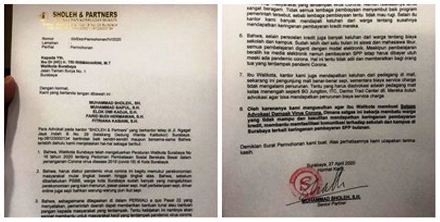 Minta Pemkot Bentuk Advokasi Dampak Covid-19, Sholeh n Patners Surati Wali Kota Surabaya