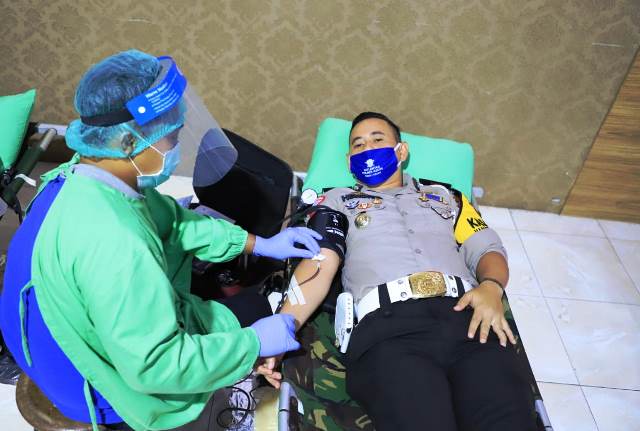 Sambut HUT Bhayangkara ke 74, Polres Kediri Gelar Kegiatan Donor Darah