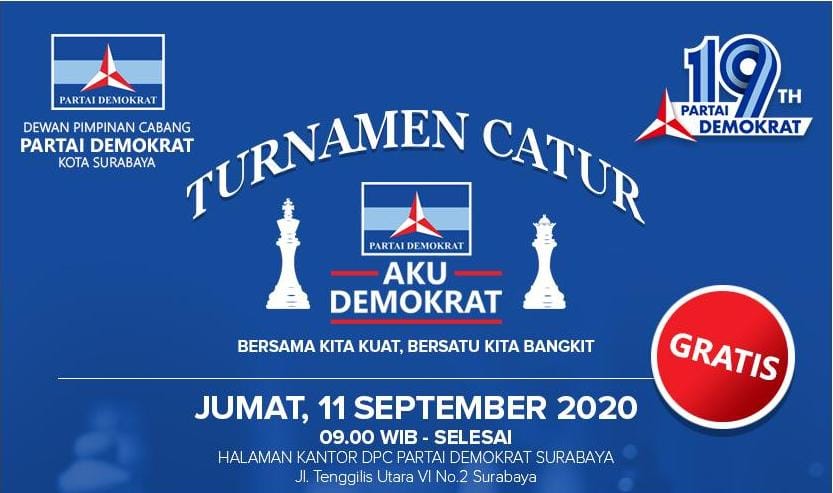 Peringati HUT Partai Demokrat ke 19, DPC Surabaya Gelar Turnamen Catur