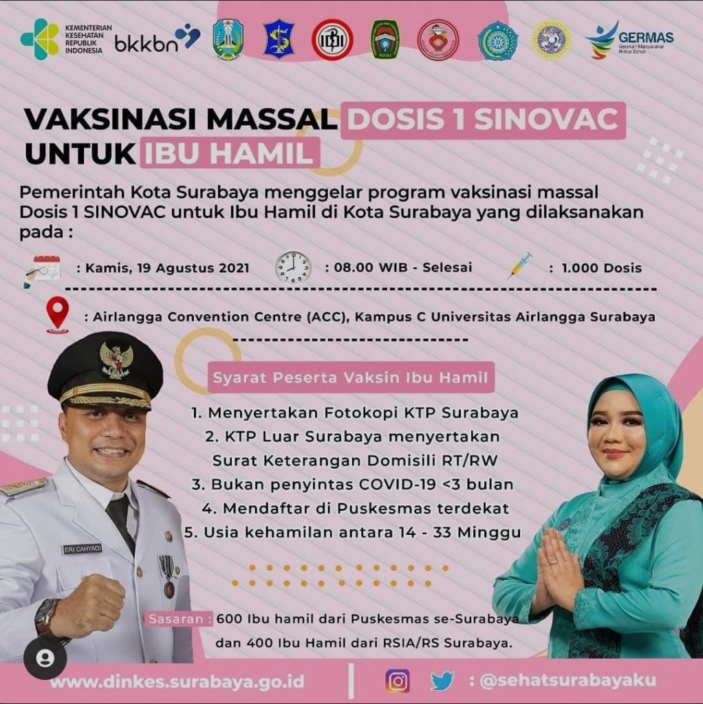 Besok, Pemkot Surabaya Gelar Vaksinasi Dosis Pertama Bagi Ibu Hamil