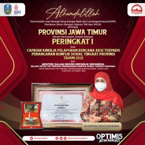 3 Tahun Berturut-Turut, Jawa Timur Raih Penghargaan Terbaik Pelaporan Aksi Terpadu Penanganan Konflik Sosial Tahun 2021