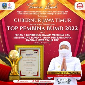 Gubernur Khofifah Kembali Raih TOP Pembina BUMD 2022