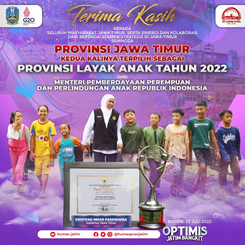 Pemprov Jawa Timur Kembali Raih Penghargaan Provinsi Layak Anak dari KPPPA RI