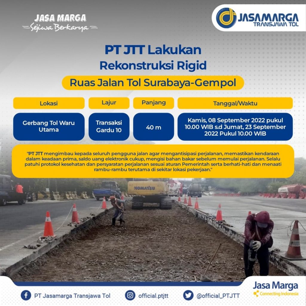 PT Jasamarga Transjawa Tol Lakukan Pekerjaan Rekonstruksi Rigid Lajur Transaksi