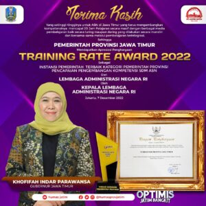 Pemprov Jatim Terima Penghargaan Instansi Terbaik di Ajang Training Rate Award 2022 LAN RI