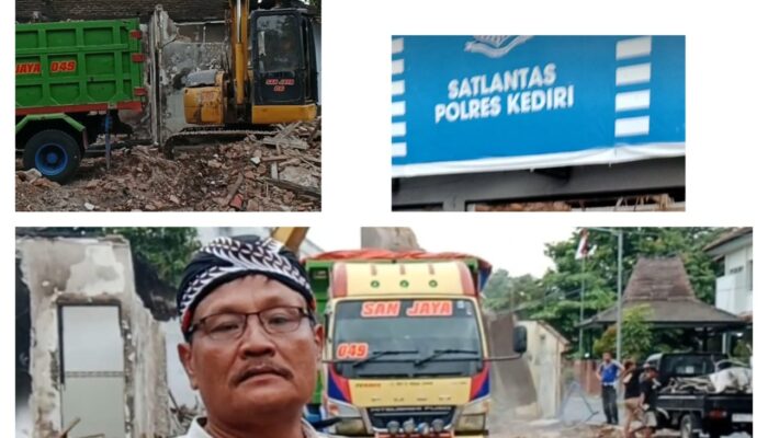 Libatkan Relawan, Pembersihan Kantor Lantas Polres Kediri Kerahkan Alat Berat