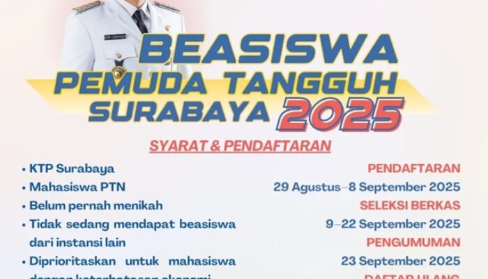 Beasiswa Pemuda Tangguh Surabaya Kategori Mahasiswa Diperpanjang, Pendaftaran hingga 11 September 2025