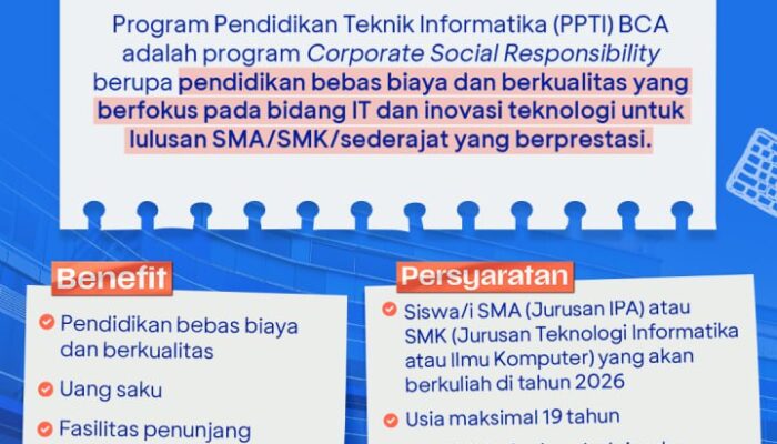 Pendaftaran Beasiswa PPTI BCA Batch 2 Resmi Dibuka