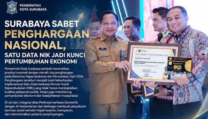 Raih Dua Penghargaan Nasional, Surabaya Buktikan Satu Data NIK Pacu Pertumbuhan Ekonomi